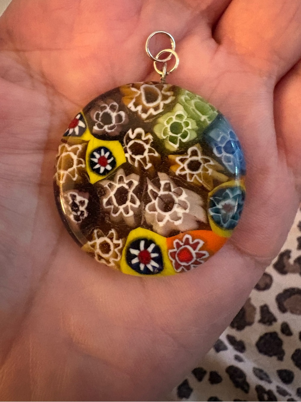 Colorful Millefiori Glass Flower Pendant - Multicolor